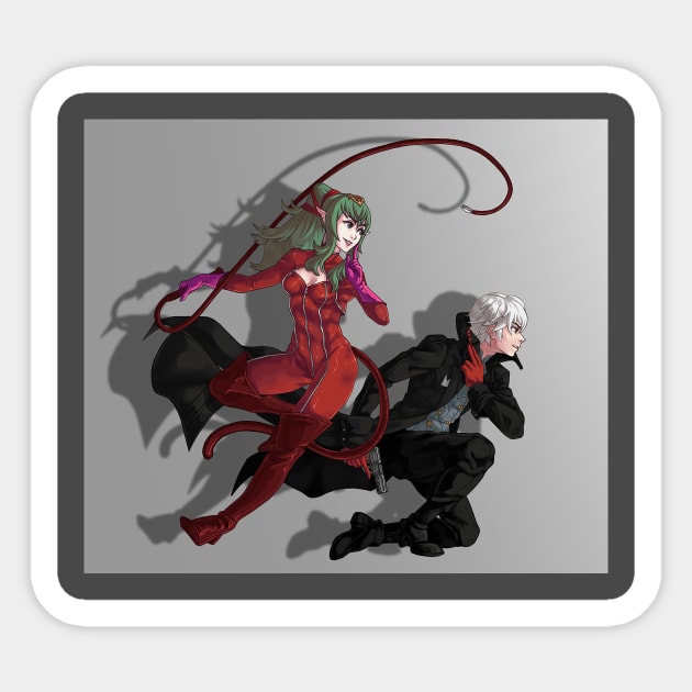 Robin and Tiki as Panther and Joker Sticker by IUBWORKS